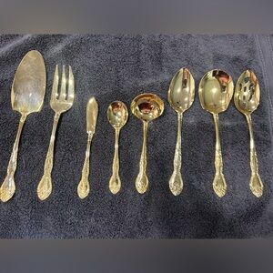 Vintage Sarah Ann Gold Plated 8‎ Piece Flatware Serving Set